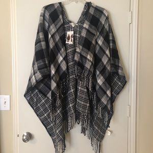 Plaid hooded poncho/cape